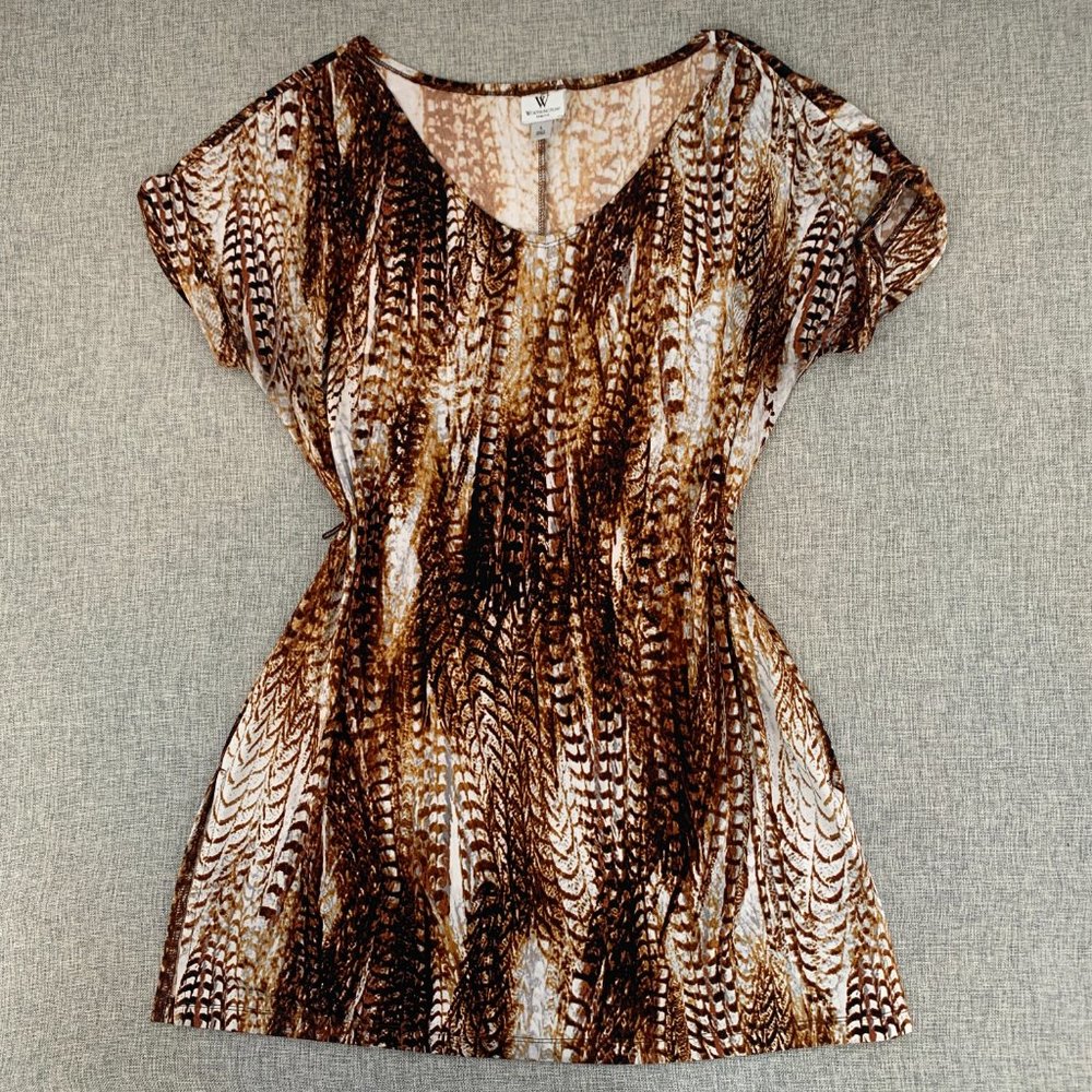 Worthington Stretch Brown Blouse Slit on Both Sides Belt Loops Large Cap Sleeve